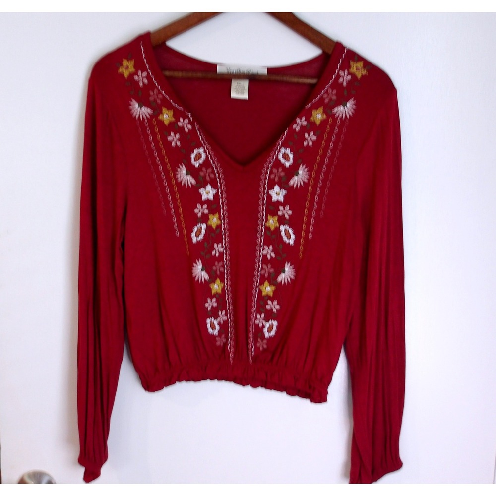 Youth in Revolt‎ Embroidered Top Blouse Floral Rusty Red Girls Size S/ #6185